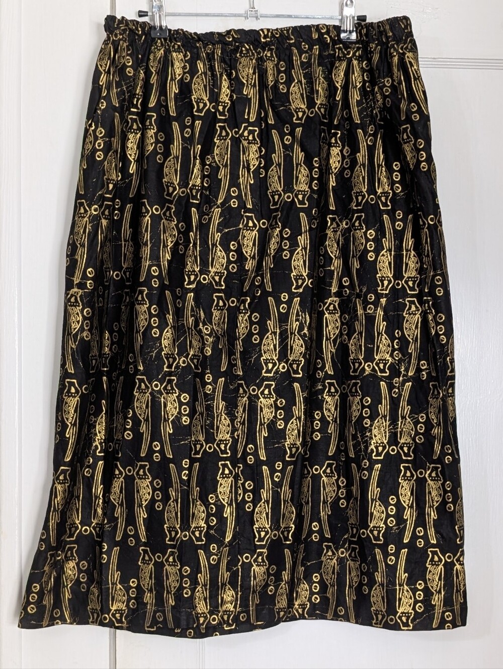 Vtg 90s Egyptian Inspired Whimsigoth Artsy Midi Skirt Black Gold USA Women's L
